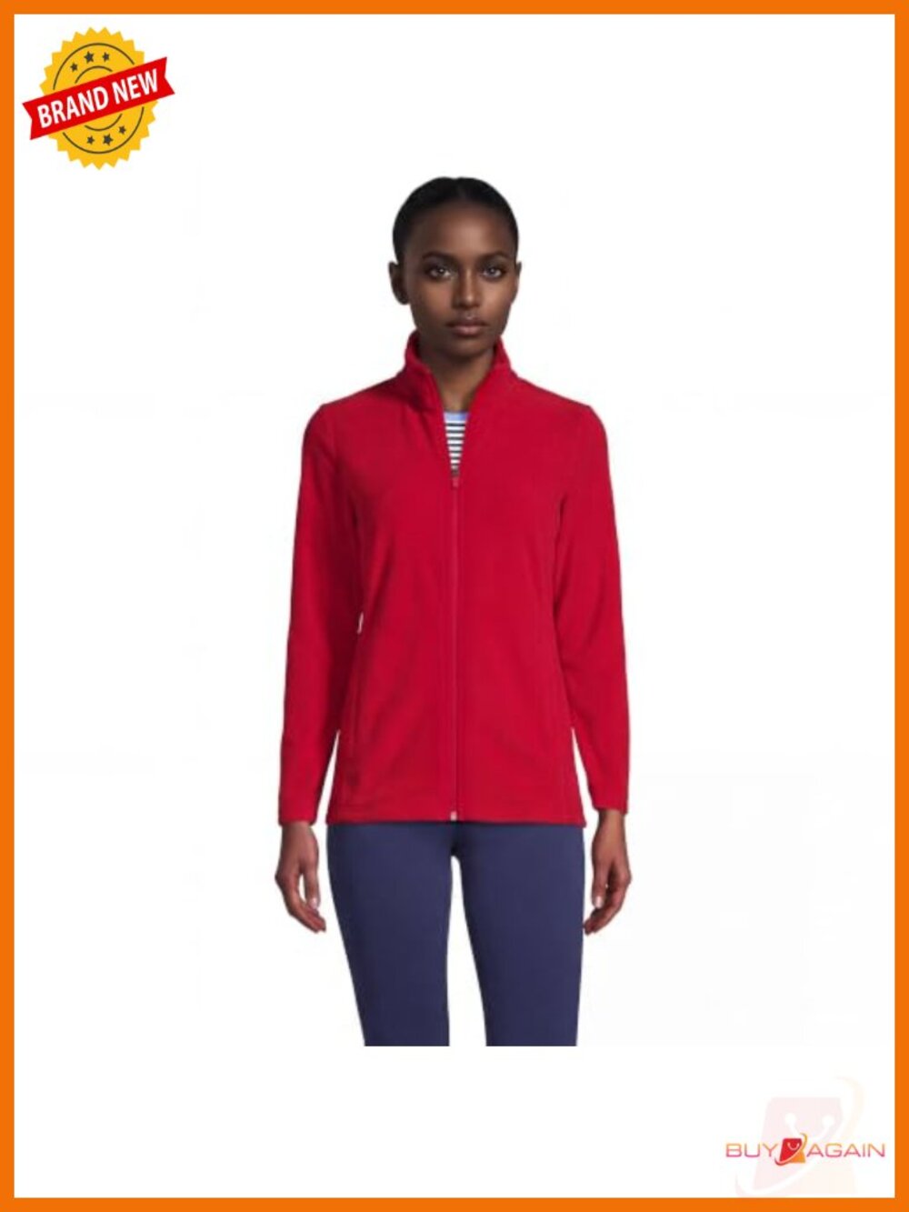 Lands' End Women's Fleece Full Zip Jacket, Lightweight Packable Stand Collar